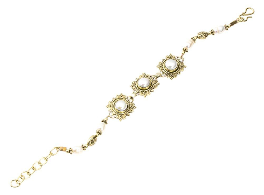 Messing Armband golden eckig rund Spiralen Punkte Perlen 17-20 cm oval
