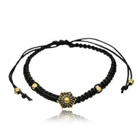 Load image into Gallery viewer, Armband Nylon verstellbar schwarz Messing Buttons antik golden Motive
