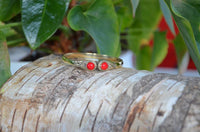 Load image into Gallery viewer, Messing Armreif golden rot Jaspis rund acht Zopfrand nickelfrei verstellbar antik Tribal Schmuck
