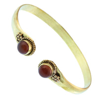 Load image into Gallery viewer, Messing Armreif golden Karneol rund Blume Zopfrand nickelfrei verstellbar antik Tribal Schmuck
