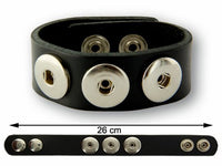 Load image into Gallery viewer, Lederarmband mit Buttons für Chunks Leder Armband Unisex Schmuck Knöpfe Armbänder Edelstahl schwarz
