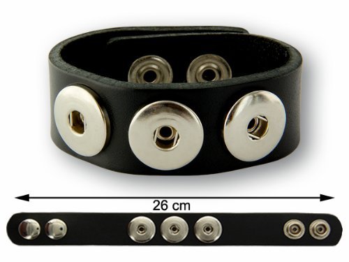 Lederarmband mit Buttons für Chunks Leder Armband Unisex Schmuck Knöpfe Armbänder Edelstahl schwarz