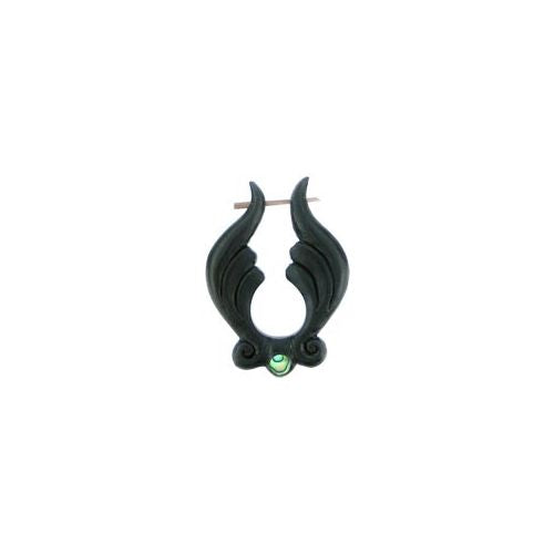 Pin-Ohrring, schwarzer flügelförmiger Pin-Ohrring, 45 mm, handgeschnitzt aus Büffelhorn