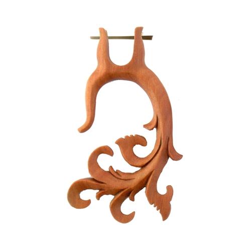 Pin-Ohrring, brauner, pflanzenförmiger Pin-Ohrring, handgeschnitzt aus Sawoholz, 60mm, Holzcreolen