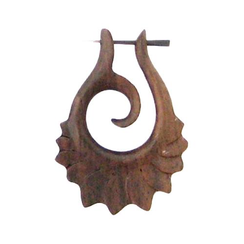 Pin-Ohrring, brauner, spiralförmiger Pin-Ohrring, handgeschnitzt aus Sonoholz, 45mm, Holzcreolen