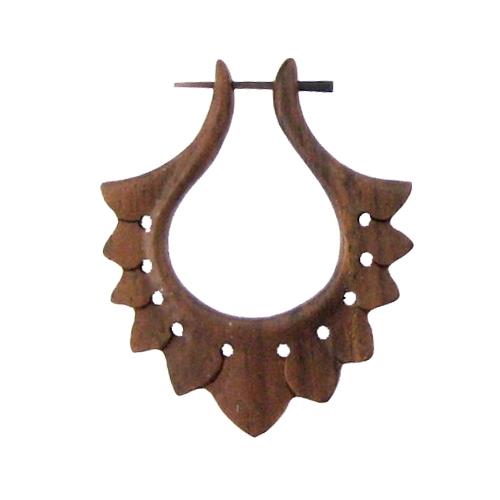 Pin-Ohrring, brauner Pin-Ohrring, handgeschnitzt aus Sonoholz, 50mm, Holzcreolen