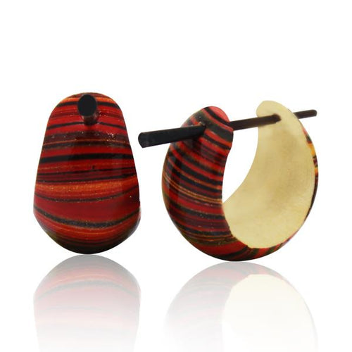 Holzcreolen Pin-Ohrringe Pin-Creolen Kokosholz Harz Damen Schmuck Rot Schwarz