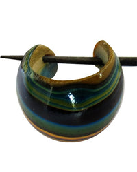 Cargar imagen en el visor de la galería, Holzcreolen Pin-Ohrringe Pin-Creolen Kokosholz Harz Damen Schmuck Blau Orange
