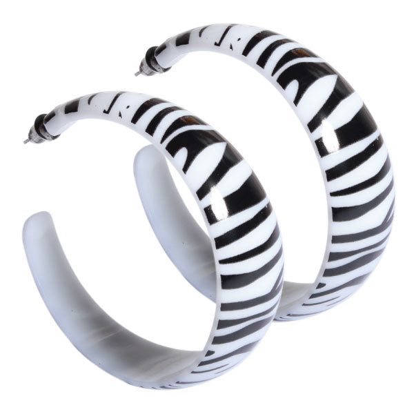 Ohrringe Creolen Ohrstecker Zebra Muster weiß schwarz Damen Metall nickelfrei Acryl