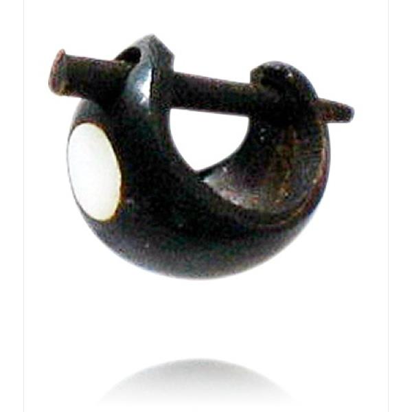 Horn Pin-Ohrringe Holzcreolen unisex schwarz Bone-Inlay weiß 10 mm