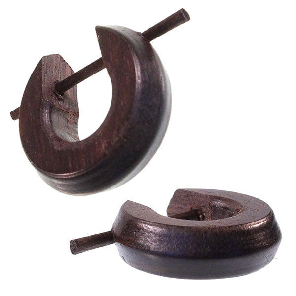 Holz Pin-Ohrringe 16 mm dunkel Linie glatt Creolen Pin handgeschnitzt