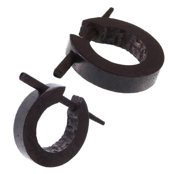 Holz Pin-Ohrringe 14 mm schwarz glatt Creolen Holz Pin handgeschnitzt