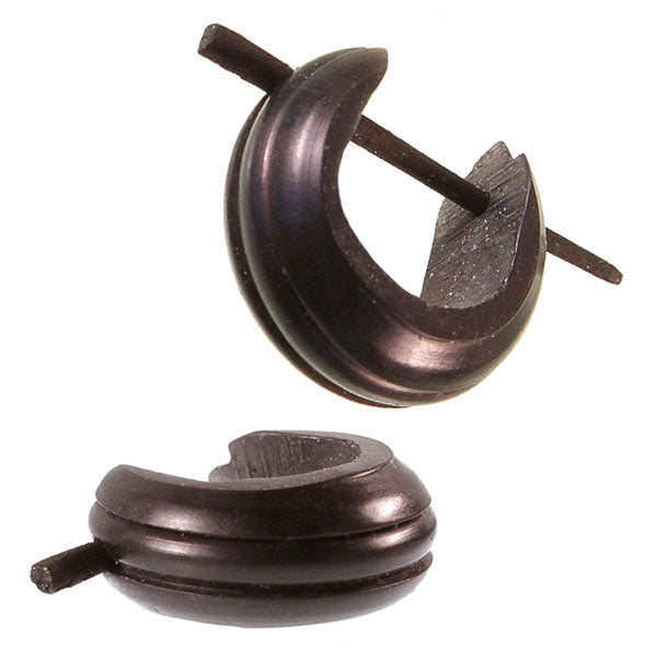 Horn Pin-Ohrringe 14 mm schwarz Rillen gebogen Creolen Holz Pin handgeschnitzt