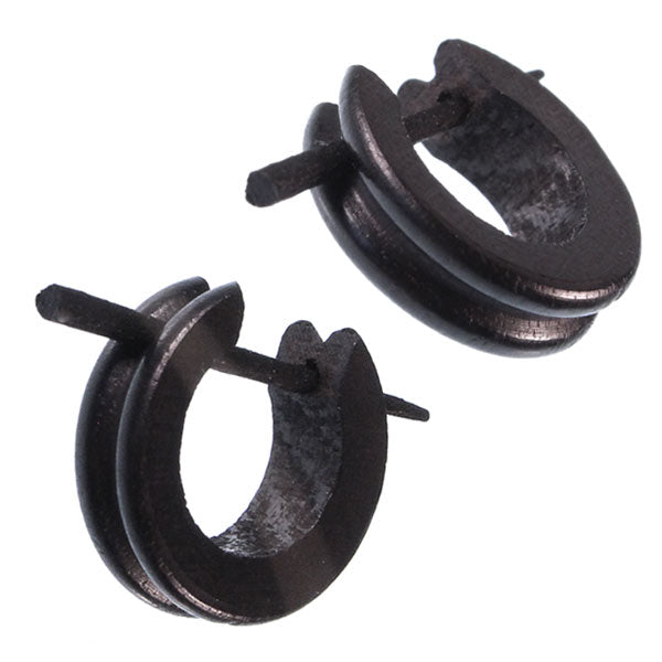 Horn Pin-Ohrringe schwarz 14 mm Kerbe Ringe Creolen Holz Pin handgeschnitzt
