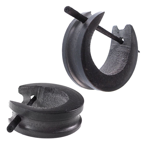 Horn Pin-Ohrringe schwarz 14 mm Rinne Ringe Creolen Holz Pin handgeschnitzt