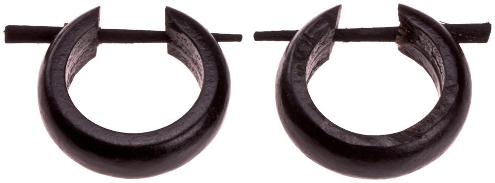 Horn Pin-Ohrringe 19 mm rund schwarz glatt Creolen Holz Pin handgeschnitzt