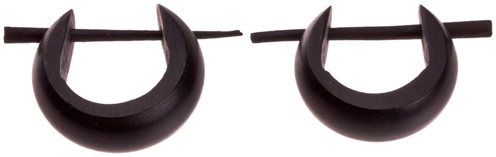 Horn Pin-Ohrringe 14 mm rund glatt schwarz Creolen Holz Pin handgeschnitzt