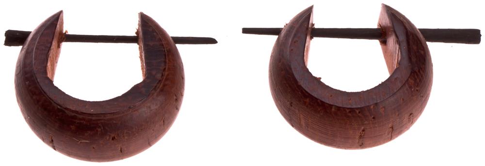 Holz Pin-Ohrringe 14 mm rund braun Creolen Pin schwarz handgeschnitzt
