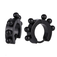 Load image into Gallery viewer, Edelstahl Creolen Ohrring schwarz Kugeln Klippverschluss
