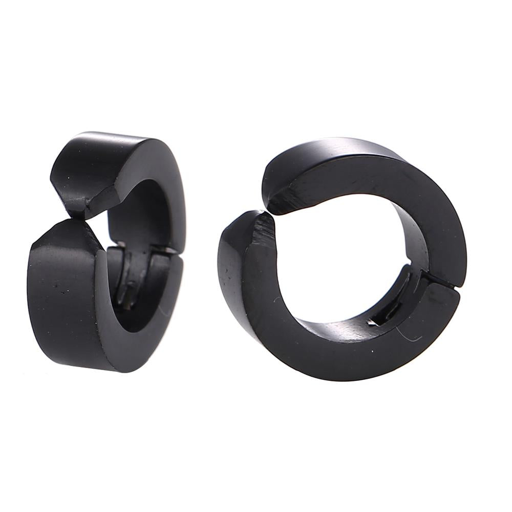 Edelstahl Klippverschluss Creolen Ohrring schlicht schwarz ohne Stab 13 mm
