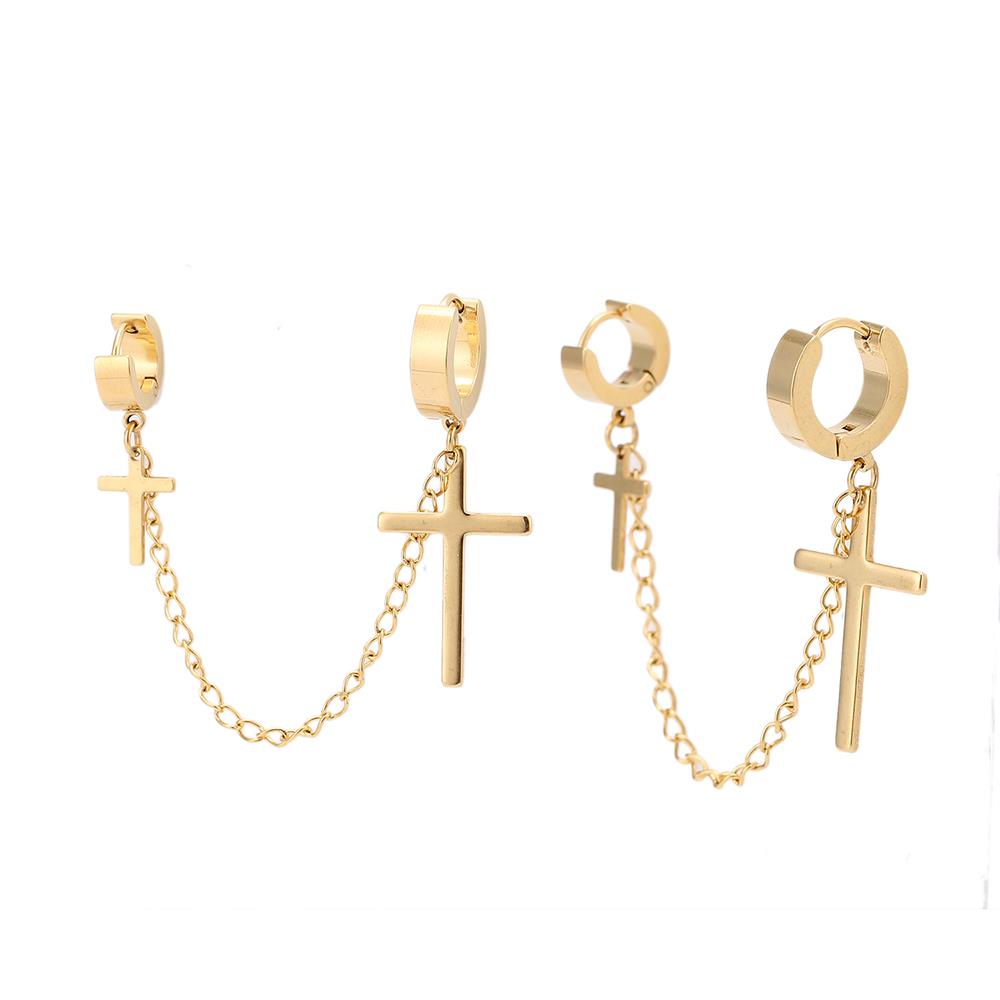 Edelstahl Creolen Ohrring Helix gold Farben Anhänger Kreuze Klippverschluss