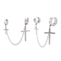 Cargar imagen en el visor de la galería, Edelstahl Creolen Helix silberfarben feine Verbinungskette Kreuz Anhänger Klippverschluss
