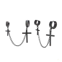 Load image into Gallery viewer, Edelstahl Creolen Ohrring Helix schwarz Anhänger Kreuze  Klippverschluss
