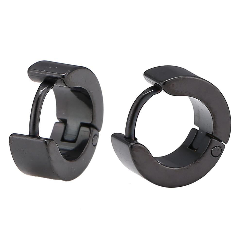 Edelstahl Creolen Ohrring Klippverschluss schlicht schwarz 13,5 mm