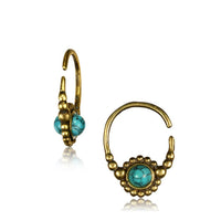 Cargar imagen en el visor de la galería, Brass Ohrringe Paar Stein antik golden Kugeln Blume Onyx Türkis
