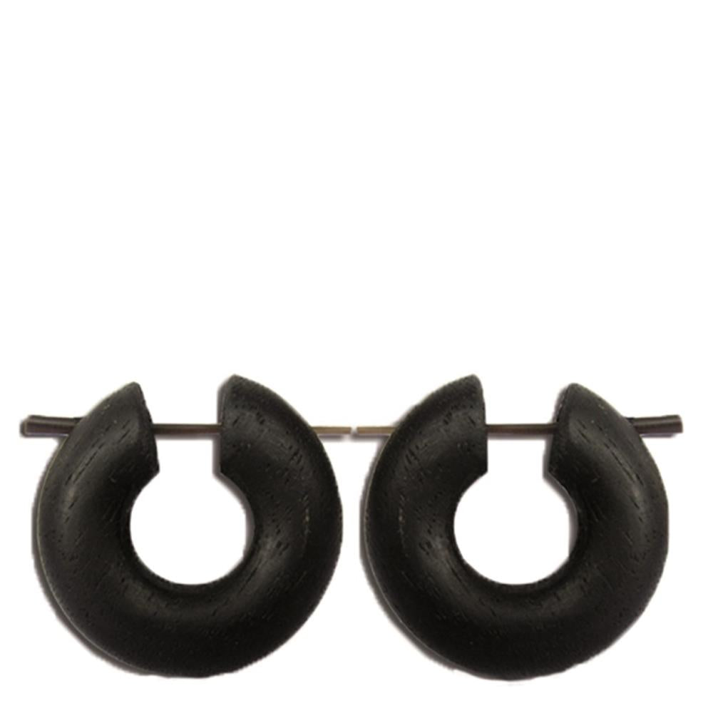 Holz Pin Ohrringe groß rund breit schwarz Creolen, C-Form