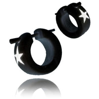 Load image into Gallery viewer, Horn Pin-Ohrringe Stern weiß schwarz Bone Inlay Pin-Creolen Horn Pin 14 mm
