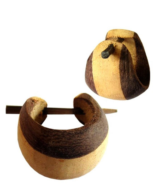 Holzcreolen Pin-Ohrringe Pin-Creolen Kokosholz Harz Damen Schmuck Dunkel Hell