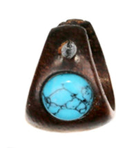 Cargar imagen en el visor de la galería, Holz Pin Creolen 14mm dunkelbraun Horn-Pin Ohrringe Türkis Inlay rund Handarbeit
