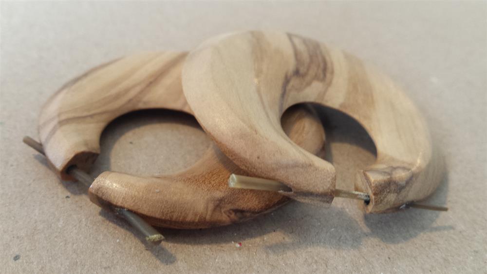 Holz Pin Creolen 48mm Horn-Pin Ohrringe Olivenholz Kokosnuss Handarbeit rund oval