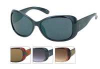 Load image into Gallery viewer, A large Sonnenbrille Damen Brille Schlangenhaut Animal Design glänzend getönt 400 UV in black, plus three smaller images of the same sunglasses in red, brown, and gold frames with textured snake-skin pattern arms.
