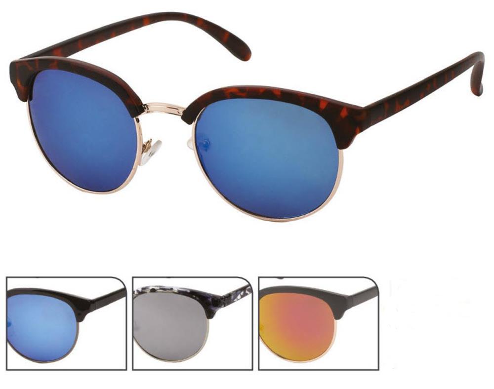 Sonnenbrille Panto runder Metallsteg 400 UV verspiegelt dicke Glasoberkante