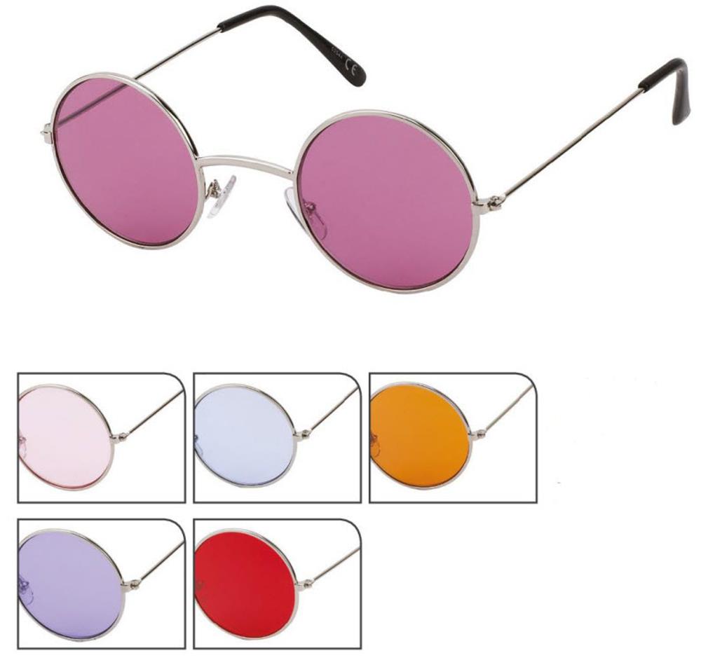 Sonnenbrille Round Lennon-Style 400 UV Metall getönt langer Steg rot rosa lila