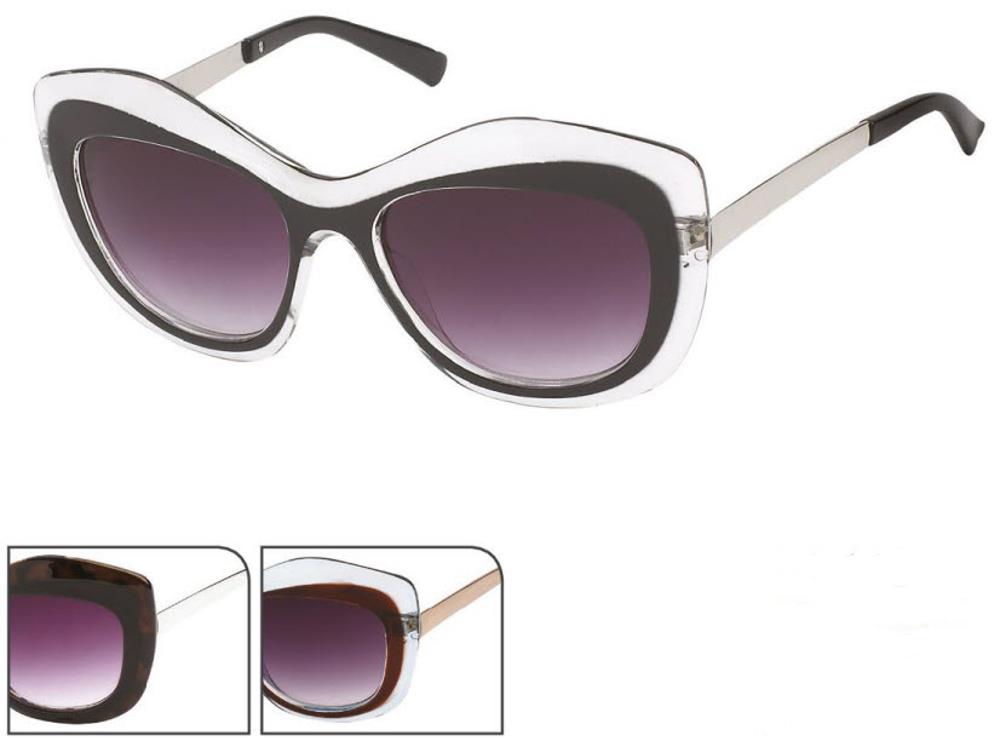 Sonnenbrille Damen wellige besondere Form 400 UV Metallbügel lila getönt