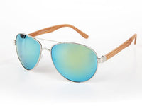 Load image into Gallery viewer, Sonnenbrille Piloten Retro 400 UV Doppelsteg Bügel Holzmaserung
