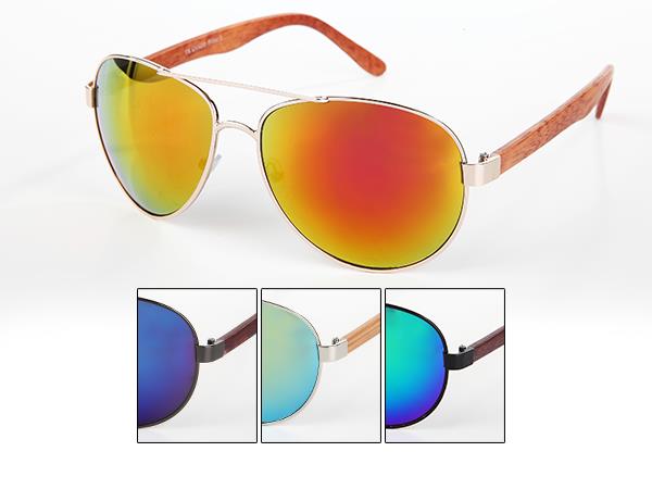 Sonnenbrille Piloten Retro 400 UV Doppelsteg Bügel Holzmaserung