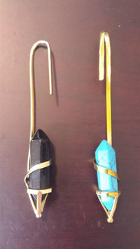 Load image into Gallery viewer, Stein Hexagon Ohr Hook 2mm Piercing Brass gold antik Türkis Onyx Ohrhänger lang
