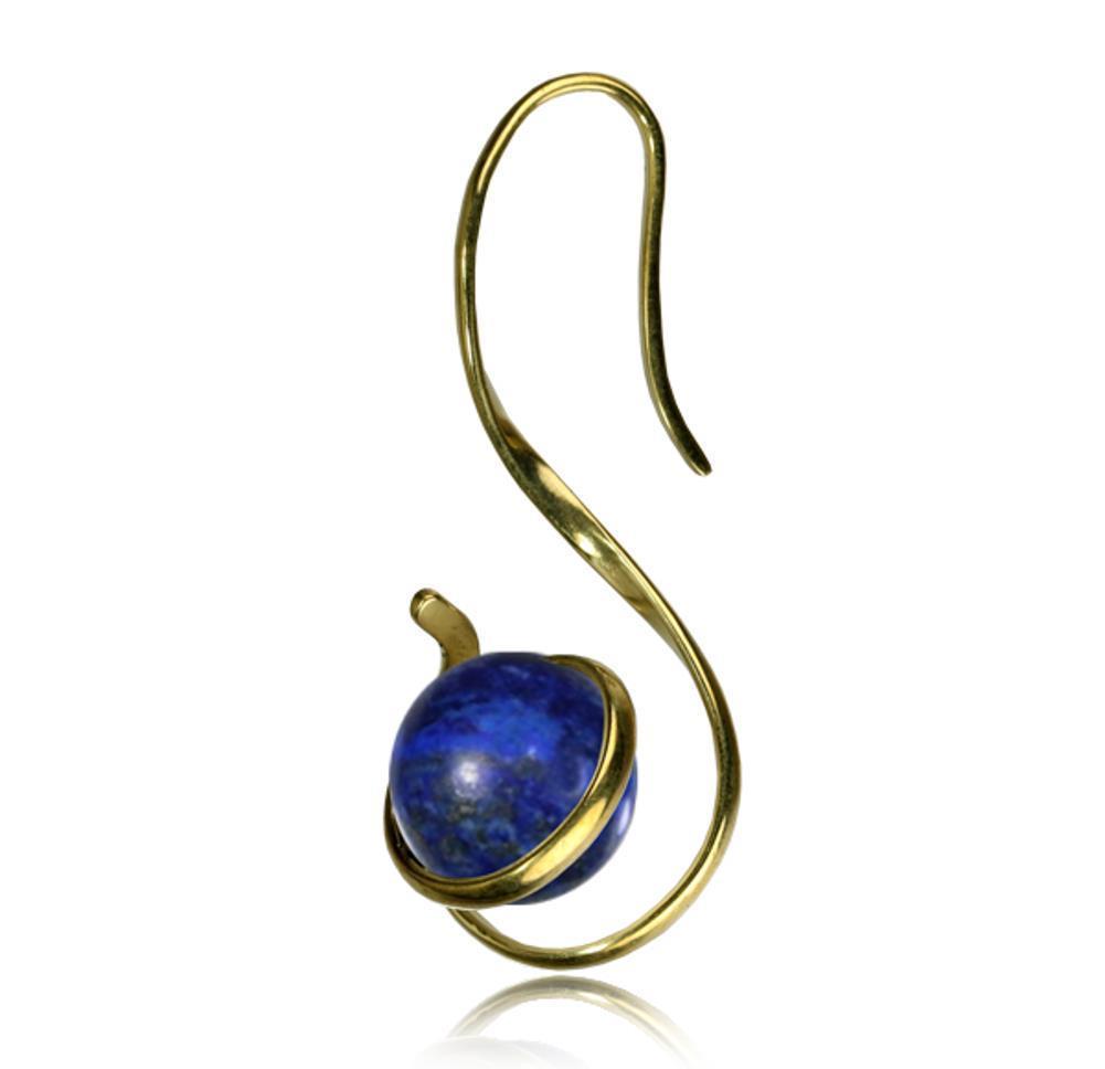 Stein S-Form Ohr Hook 2mm Piercing Brass gold antik Lapis Lazuli Kugel 53mm Ohrhänger