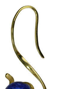 Load image into Gallery viewer, Stein S-Form Ohr Hook 2mm Piercing Brass gold antik Lapis Lazuli Kugel 53mm Ohrhänger
