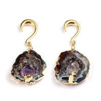 Cargar imagen en el visor de la galería, Ohrgewicht Piercing Hook Edelstahl Stein gold lila
