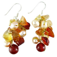 Load image into Gallery viewer, Damen Ohrringe aus Perlen und Steine bernsteinfarben Silberbügel
