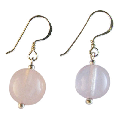 Ohrringe, Rosé, aus Rosenquarz, rund, Sterlingsilber-Bügel, 10mmØ
