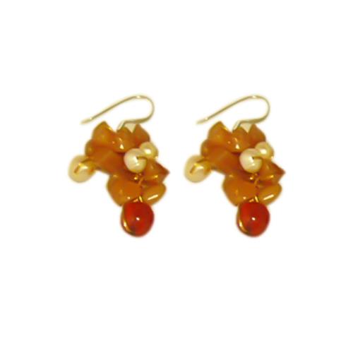 Fantasie-Ohrringe aus orangene/roten/weißen Splittsteinen Perlen 925er Sterlingsilber