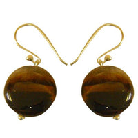 Load image into Gallery viewer, Damenohrringe mit schillerndem braunem Tigerauge, mit 925er Sterlingsilberbügel
