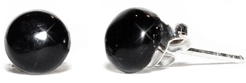 Halbkugel Ohrstecker schwarz Onyx gewölbt 925er Sterling Silber Glanz Silberohrstecker