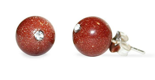 Ohrstecker Perle Glitzerstein weiß Sandstein braun glitzernd 925er Sterling Silber Steinohrstecker